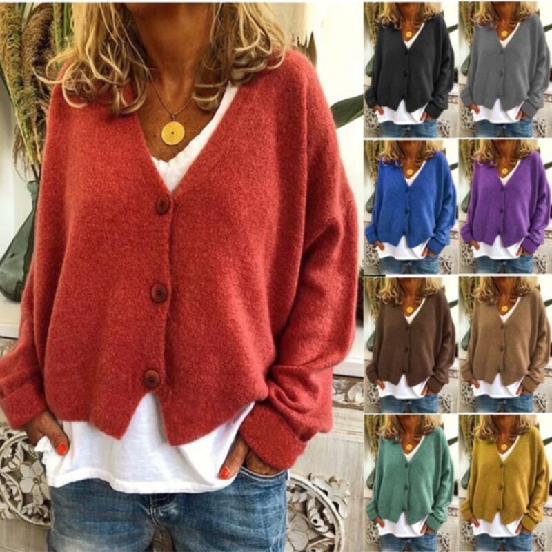 Thicker Knitted Cardigan Rich Color Women Knitwear